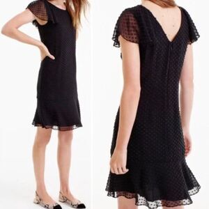 NWT Petite J.Crew Black Clip Dot Flutter Sleeve Silk Dress Size 00P